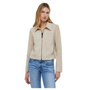 Madewell Jacket Women Size 10 Beige Suede Moto Zip Up Crop 90s NWT FLAW NO887